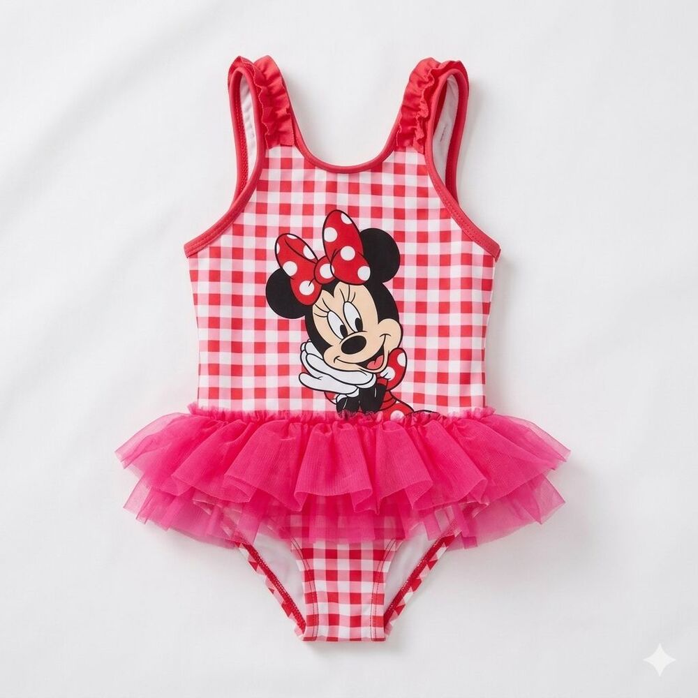 Disney Junior Minnie Mouse Tutu Swimsuit 4T - Hot Pink Gingham - 0401